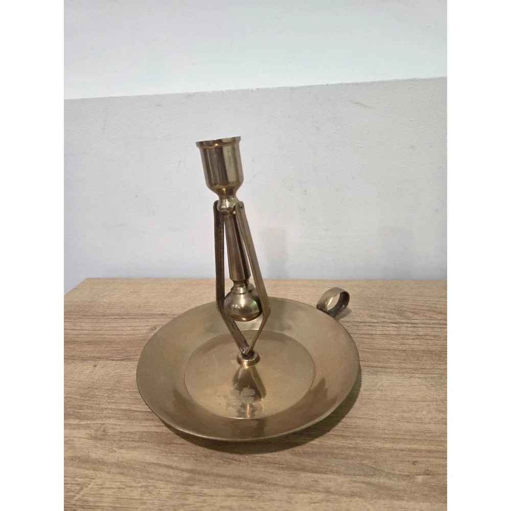 Vintage Brass Pendulum Gimbal Nautical Taper Candle Holder Chamber Stick 7''